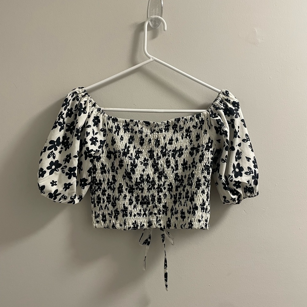 Kendall & Kylie Smocked Floral Crop Top